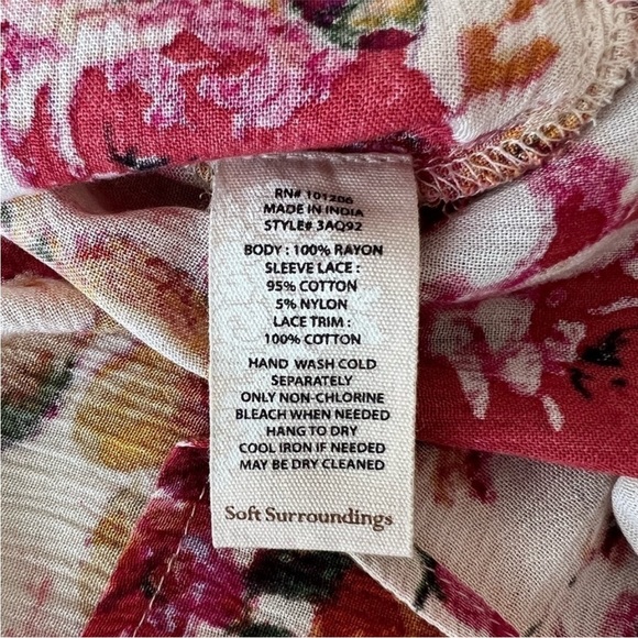 Soft Surroundings Floral Print Crochet
Lace Detail Cold Shoulder Top - Picture 9 of 11